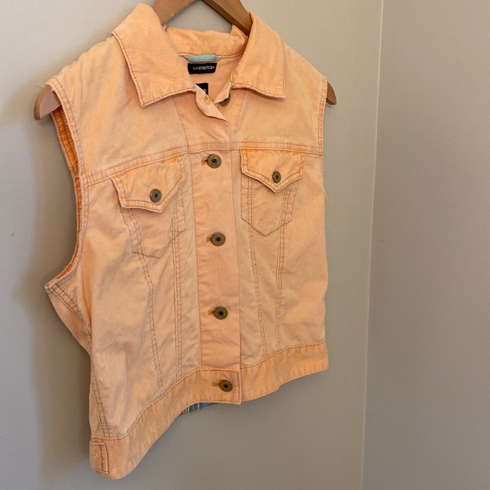 Vintage Gap Sleeveless Cropped Corduroy Vest Neon Orange size S Y2K 90s Boho - Picture 3 of 11